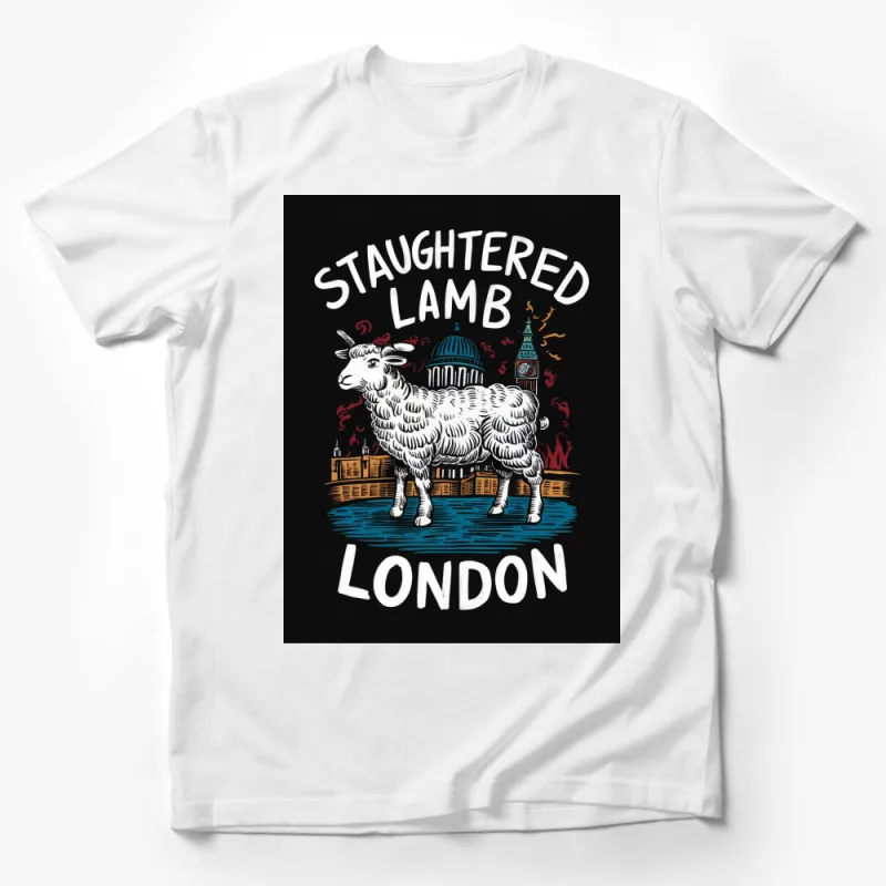 Slaughtered Lamb London Graphic Tee, White Lamb Illustration, Gothic Style Unisex T-Shirt Male T-Shirt