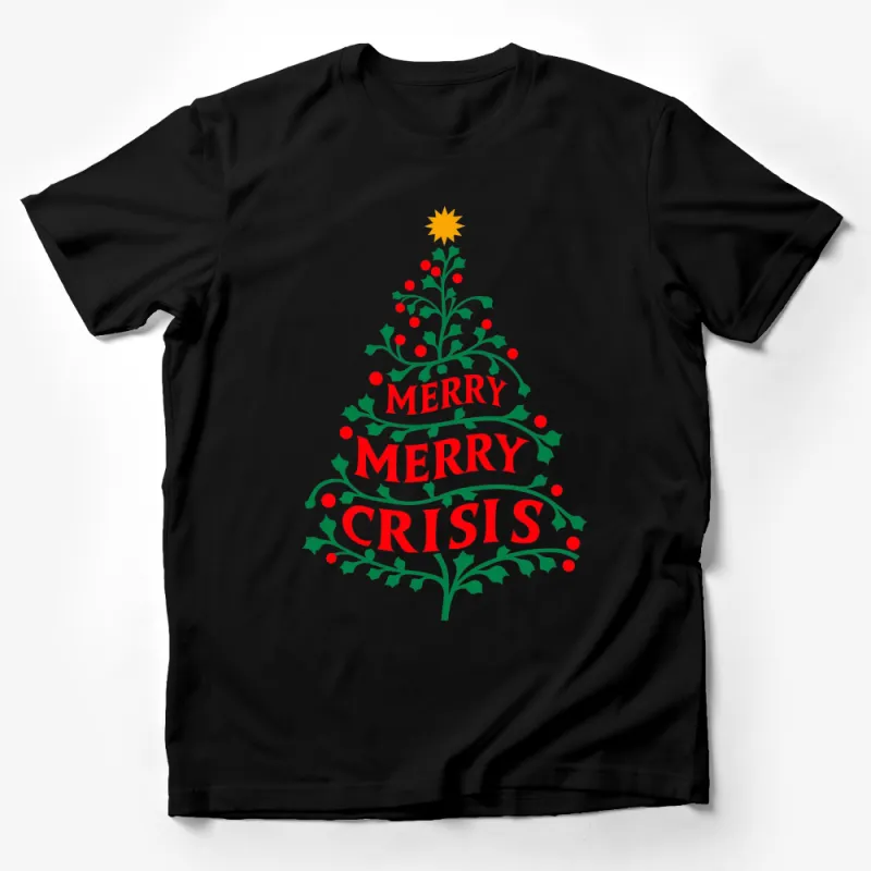 Festive Merry Crisis Christmas Tree T-Shirt, Funny Holiday Season Tee, Unisex Xmas Shirt Design Male T-Shirt