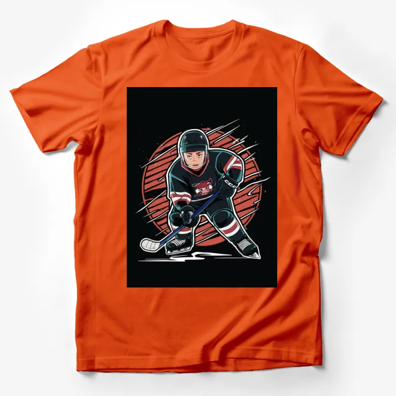 Cool Hockey Player Graphic Tee, Ice Hockey Fan T-Shirt, Sports Illustration Shirt for Adults Male T-Shirt