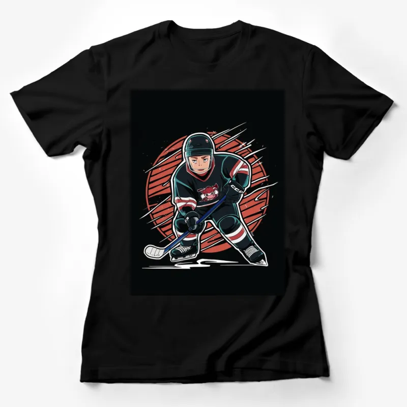 Cool Hockey Player Graphic Tee, Ice Hockey Fan T-Shirt, Sports Illustration Shirt for Adults Female T-Shirt