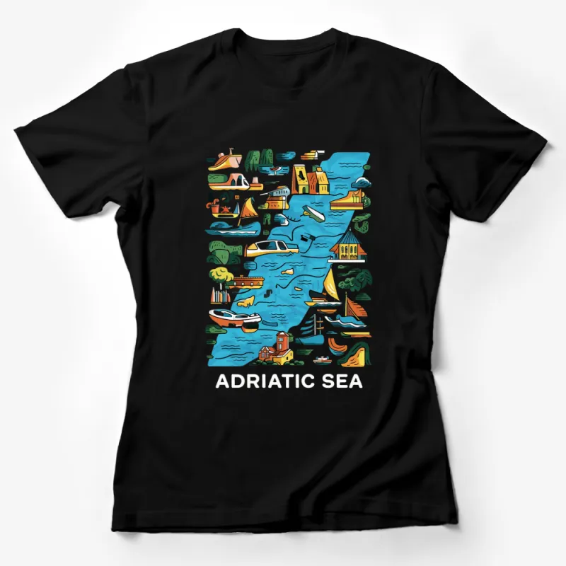 Colorful Adriatic Sea Map T-Shirt, Nautical Graphic Tee, Travel Themed Casual Wear for Men and Women Female T-Shirt