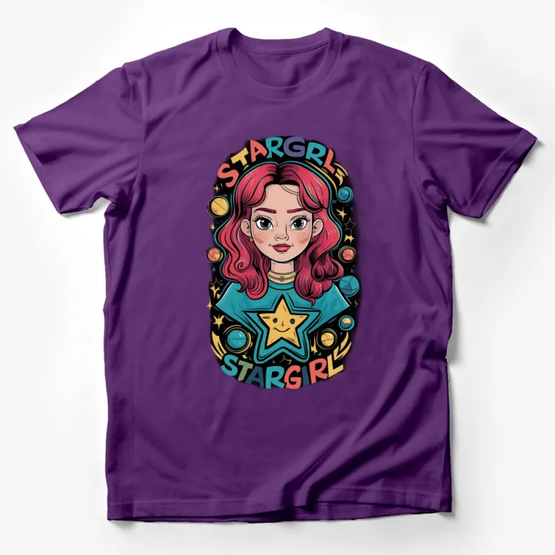 Stargirl Graphic T-Shirt, Unique Comic Style Design, Colorful Space Theme Apparel Male T-Shirt