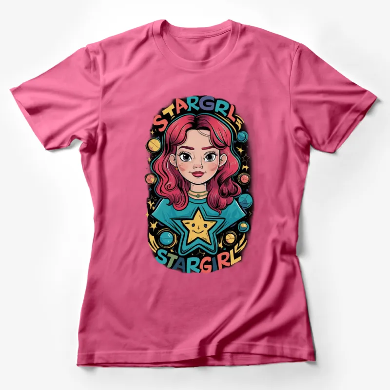 Stargirl Graphic T-Shirt, Unique Comic Style Design, Colorful Space Theme Apparel Female T-Shirt