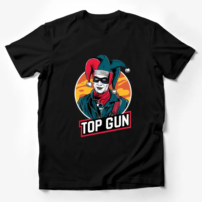 Top Gun Inspired Jester Graphic T-Shirt, Unique Fighter Pilot Design Tee, Bold Red and Black Male T-Shirt