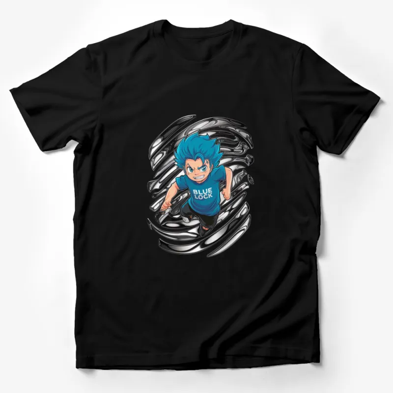 Blue Lock Anime T-Shirt, Bold Graphic Teen Boy with Blue Hair, Dynamic Manga Art Design Tee Male T-Shirt