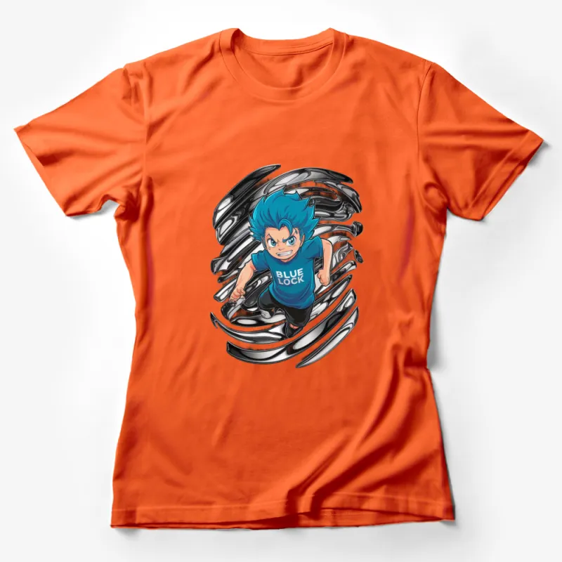 Blue Lock Anime T-Shirt, Bold Graphic Teen Boy with Blue Hair, Dynamic Manga Art Design Tee Female T-Shirt