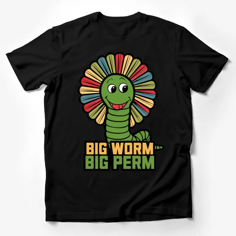 Big Worm Big Perm Colorful Graphic T-Shirt, Fun Cartoon Worm Design, Unisex Tee Male T-Shirt