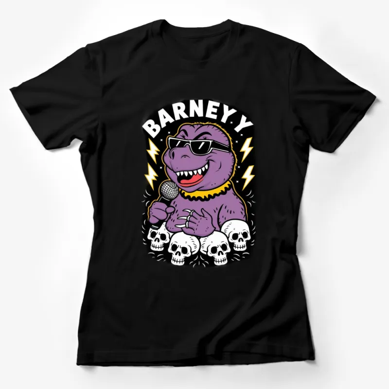 Cool Barney Dinosaur T-Shirt, Purple Cartoon Singing, Retro Style Graphic Tee Female T-Shirt