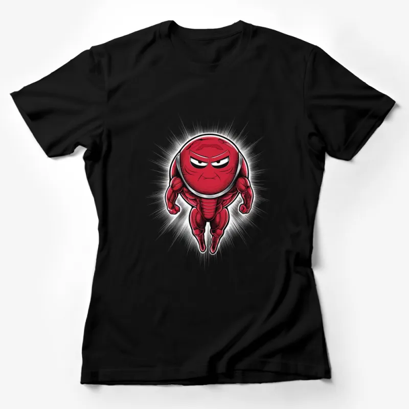 Red Superhero Cartoon Character T-Shirt, Cool Comic Style Graphic Tee for All Ages Female T-Shirt