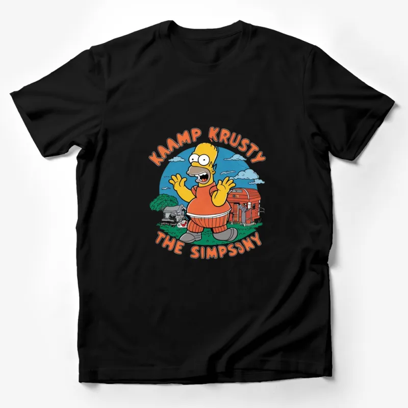 The Simpsons Kamp Krusty Summer Camp Homer T-Shirt, Classic TV Cartoon Graphic Tee, Unisex Adult Clothing Male T-Shirt