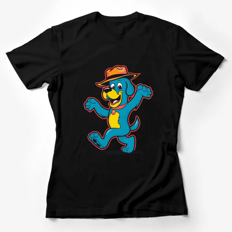 Fun Cartoon Dog T-Shirt, Blue Playful Puppy with Hat, Kids and Adults Casual Wear, Unique Gift Idea Female T-Shirt