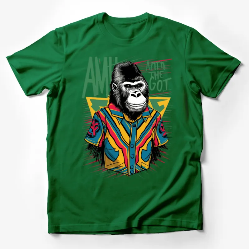 Colorful Gorilla Graphic T-Shirt, Vibrant Jungle Animal Shirt, Unique Gorilla Illustration Tee, Stylish Unisex Top Male T-Shirt