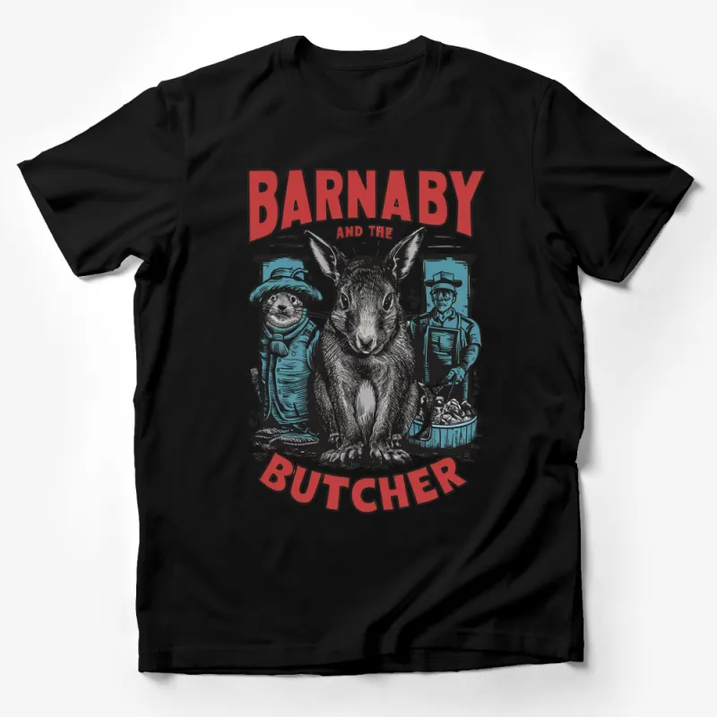 Barnaby and the Butcher Rabbit Farmer Graphic T-Shirt, Vintage Style Animal Art Tee, Unique Rabbit Design Unisex Shirt Male T-Shirt