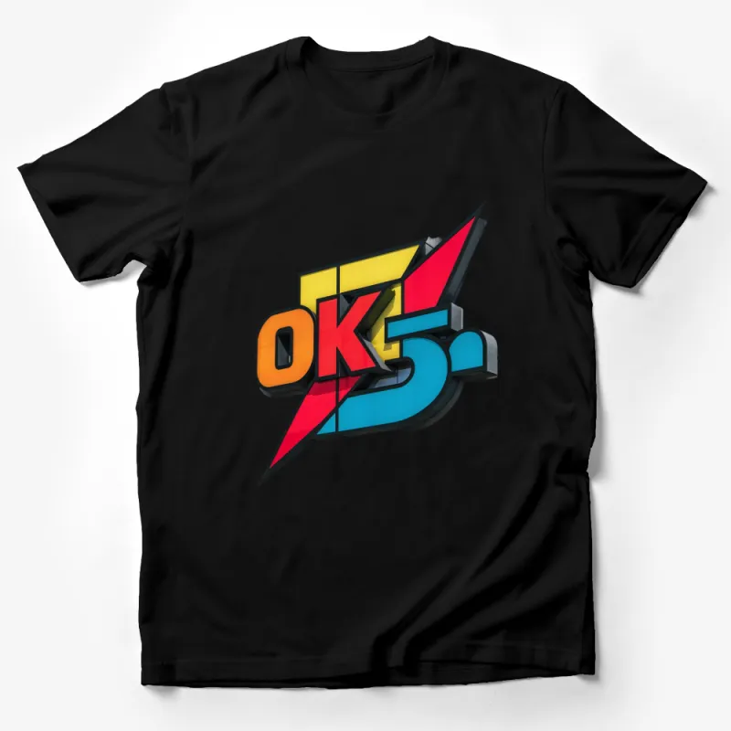 Colorful OK 5 3D Graphic T-Shirt, Bold Text Design Tee, Urban Street Art Inspired Top Male T-Shirt