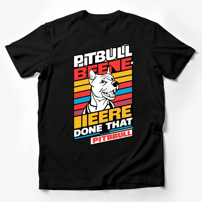 Pitbull Graphic T-Shirt, Colorful Retro Style Dog Lover Tee, Casual Pitbull Mom Dad Cool Shirt Male T-Shirt