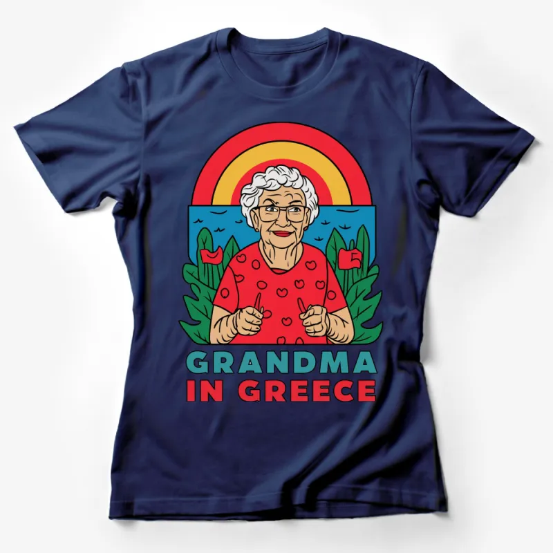 Colorful Grandma in Greece Graphic T-Shirt, Retro Rainbow and Nature Design, Perfect Gift Female T-Shirt