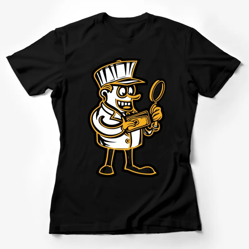 Cartoon Chef Detective T-Shirt, Funny Chef with Magnifying Glass, Unisex Tee Female T-Shirt