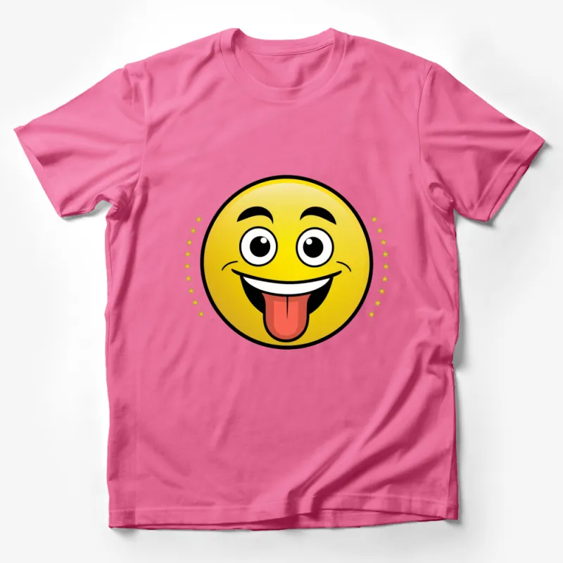 Youthful Smiley Face T-Shirt with Tongue Out, Yellow Emoji Tee, Fun Graphic Shirt, Kids and Adults Sizes Available Male T-Shirt