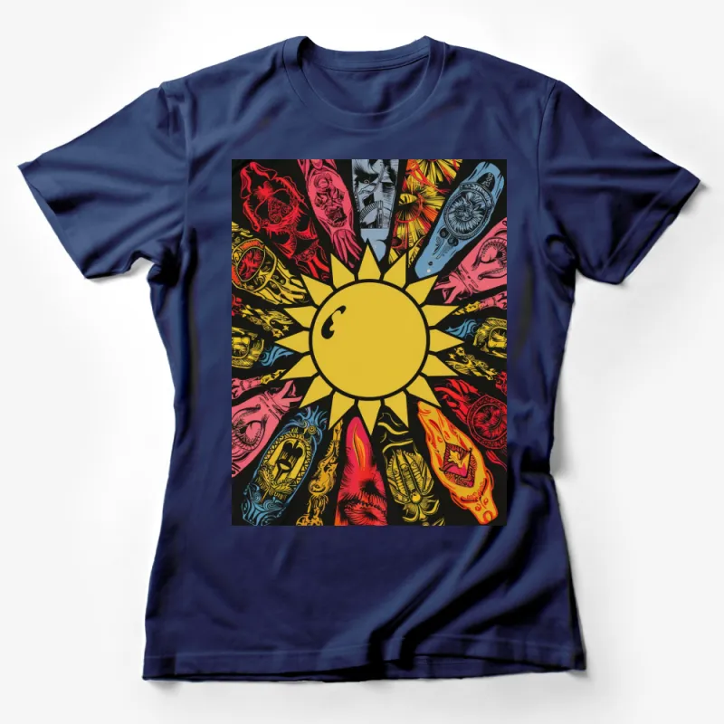 Vibrant Sun Tarot Card Graphic T-Shirt, Colorful Mystic Astrology Tee, Unisex Fashion Top Female T-Shirt