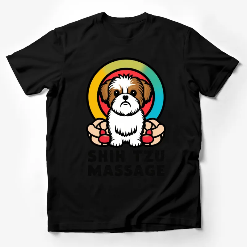 Shih Tzu Massage Cartoon Dog Retro Style T-Shirt, Colorful Vintage Tee for Dog Lovers Male T-Shirt