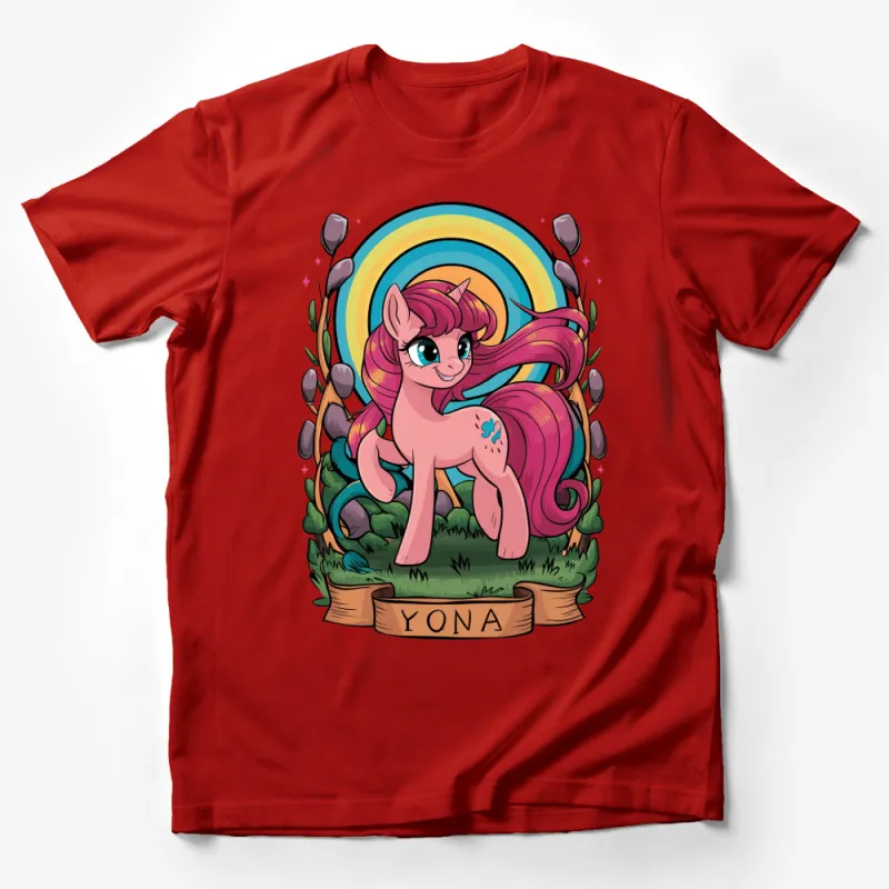 Cute Pony T-Shirt, Colorful Pony with Rainbow Graphic Tee, Unicorn Children's Shirt, Kids Fantasy Apparel Male T-Shirt