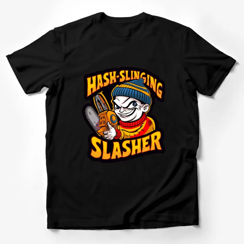 Hash Slinging Slasher Cartoon T-Shirt, Funny Horror Parody Tee, Unique Graphic Design Shirt Male T-Shirt