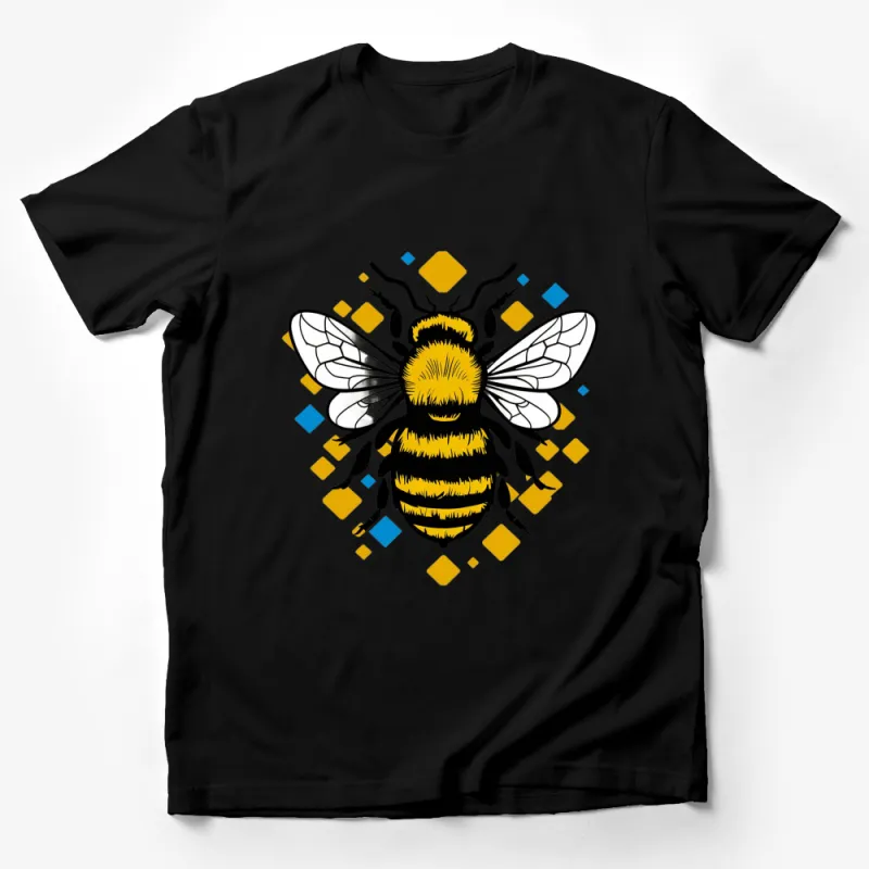 Bee Graphic T-Shirt, Yellow and Blue Geometric Honeybee, Unisex Nature-Inspired Tee for All Male T-Shirt