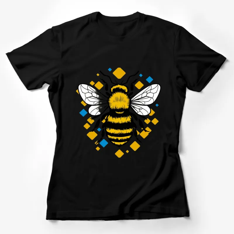 Bee Graphic T-Shirt, Yellow and Blue Geometric Honeybee, Unisex Nature-Inspired Tee for All Female T-Shirt