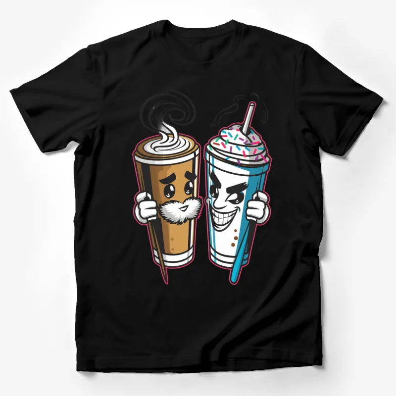 Fun Coffee and Soda Cartoon T-Shirt, Cute Drink Characters Apparel, Graphic Tee Gift for All Ages Male T-Shirt