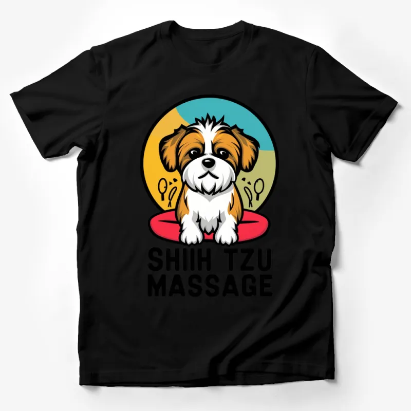 Cute Shih Tzu Massage Cartoon Dog Lover T-Shirt, Funny Pet Therapy Tee, Unisex Male T-Shirt