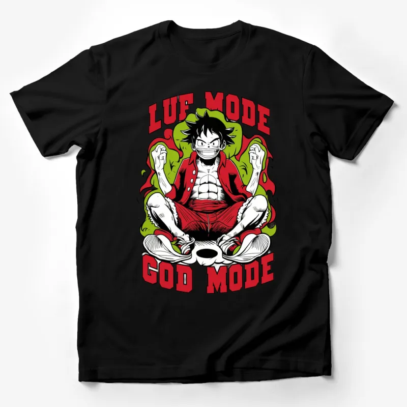 Anime Inspired God Mode Luffy Red Jacket Graphic T-Shirt, Unique Manga Fan Gift Male T-Shirt