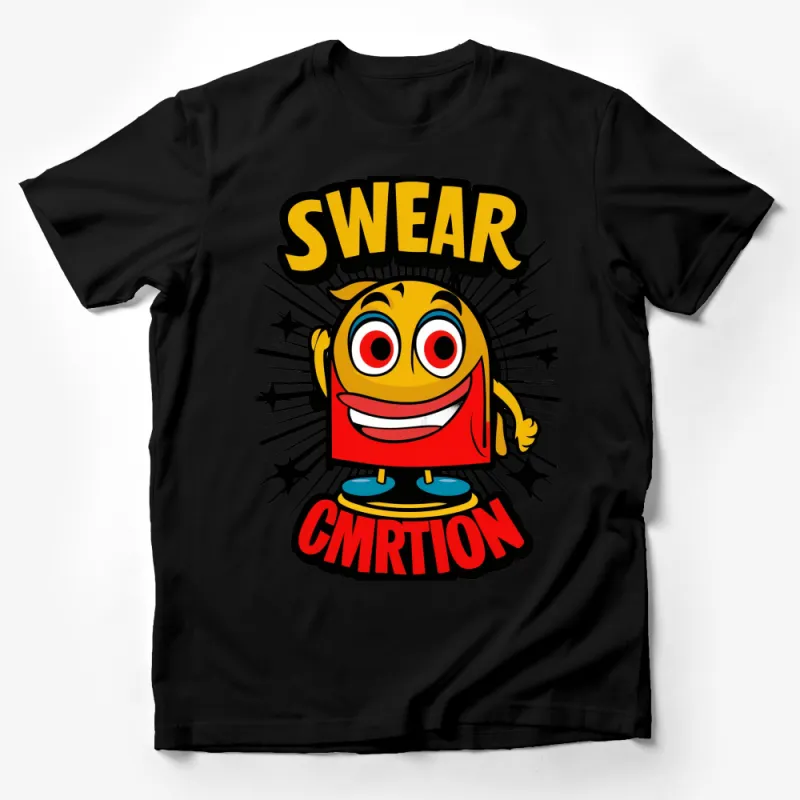 Funny Swear Cartoon T-Shirt, Colorful Comic Style Tee, Vibrant Casual Wear Male T-Shirt