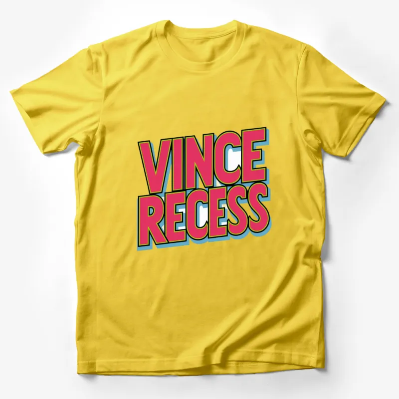 Vince Recess Bold Text Graphic T-Shirt, Colorful Retro Style Tee, Unisex Fashion Streetwear, Casual Summer Top Male T-Shirt