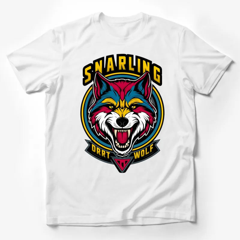 Snarling Wolf Graphic T-Shirt, Bold Colorful Wolf Design, Unique Animal Art Tee Male T-Shirt