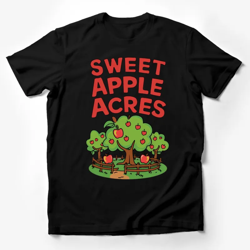 Sweet Apple Acres Orchard Cartoon T-Shirt, Cute Apple Trees Graphic Tee, Colorful Farm Design Shirt for All Ages Male T-Shirt