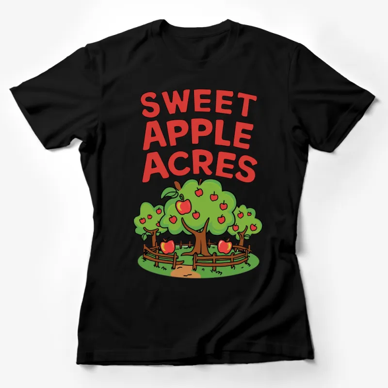 Sweet Apple Acres Orchard Cartoon T-Shirt, Cute Apple Trees Graphic Tee, Colorful Farm Design Shirt for All Ages Female T-Shirt