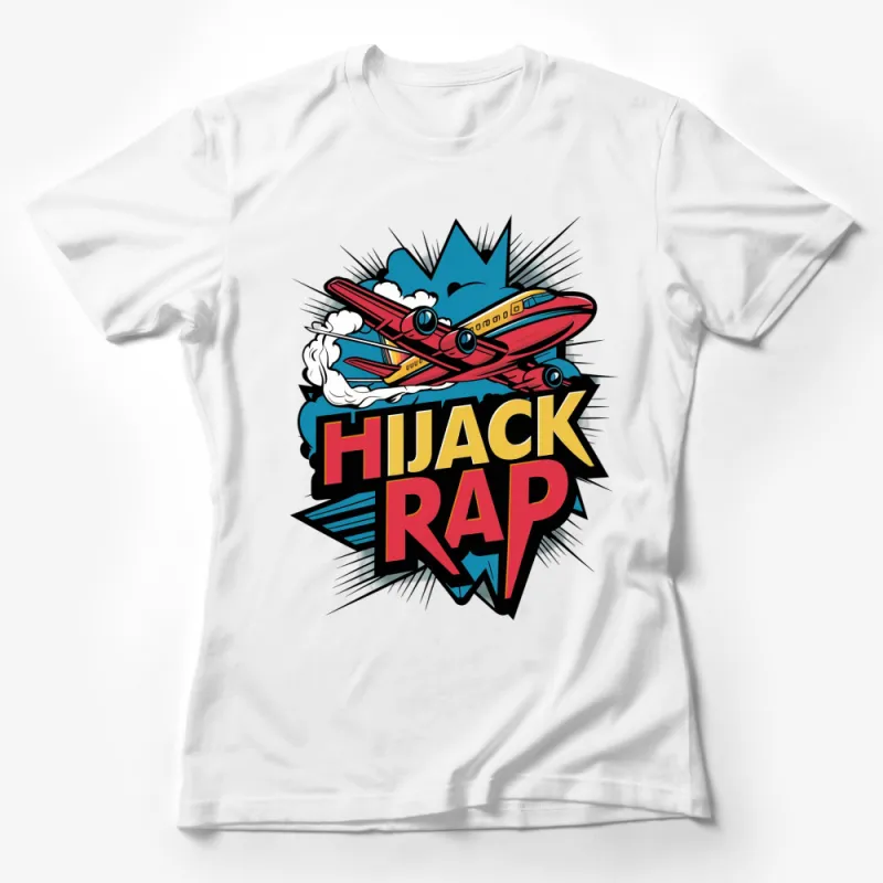 Colorful Hijack Rap Graphic Tee, Bold Retro Art Style T-Shirt, Unique Airplane Design Shirt Female T-Shirt