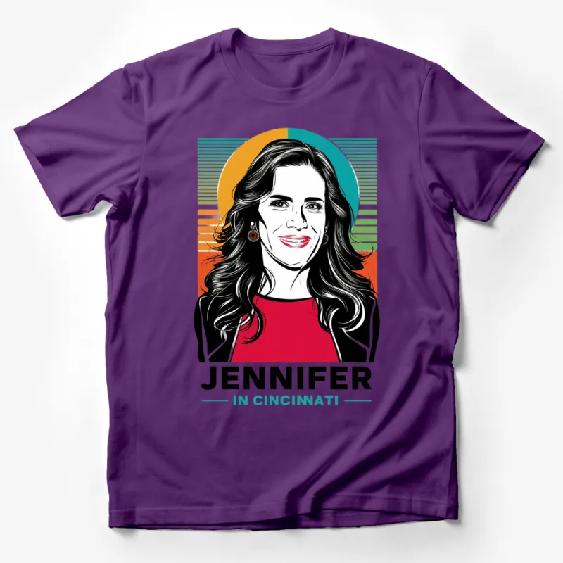 Jennifer in Cincinnati Colorful Pop Art T-Shirt, Vintage Style Graphic Tee for Women Male T-Shirt