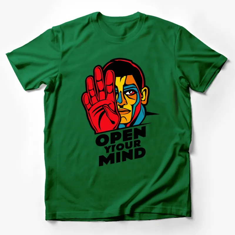 Open Your Mind Colorful Hand Graphic T-Shirt, Bold Face Art Tee, Unisex Fashion Statement Shirt Male T-Shirt