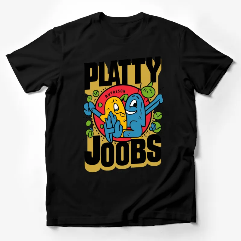 Colorful Cartoon Characters Platty and Joobs Fun T-Shirt, Youthful Unique Design, Gift Idea Male T-Shirt