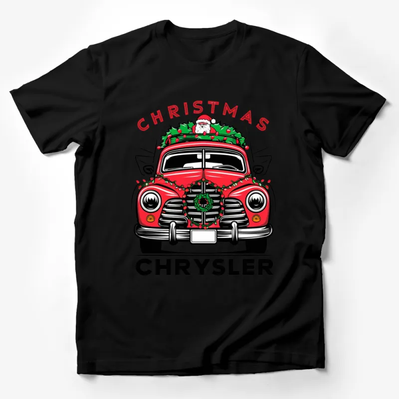 Christmas Santa on Red Vintage Car T-Shirt, Festive Holiday Season Tee, Family Christmas Outfit Male T-Shirt