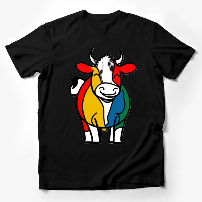 Colorful Abstract Cow T-Shirt, Multicolor Animal Graphic Tee, Unisex Fashion Casual Wear Male T-Shirt