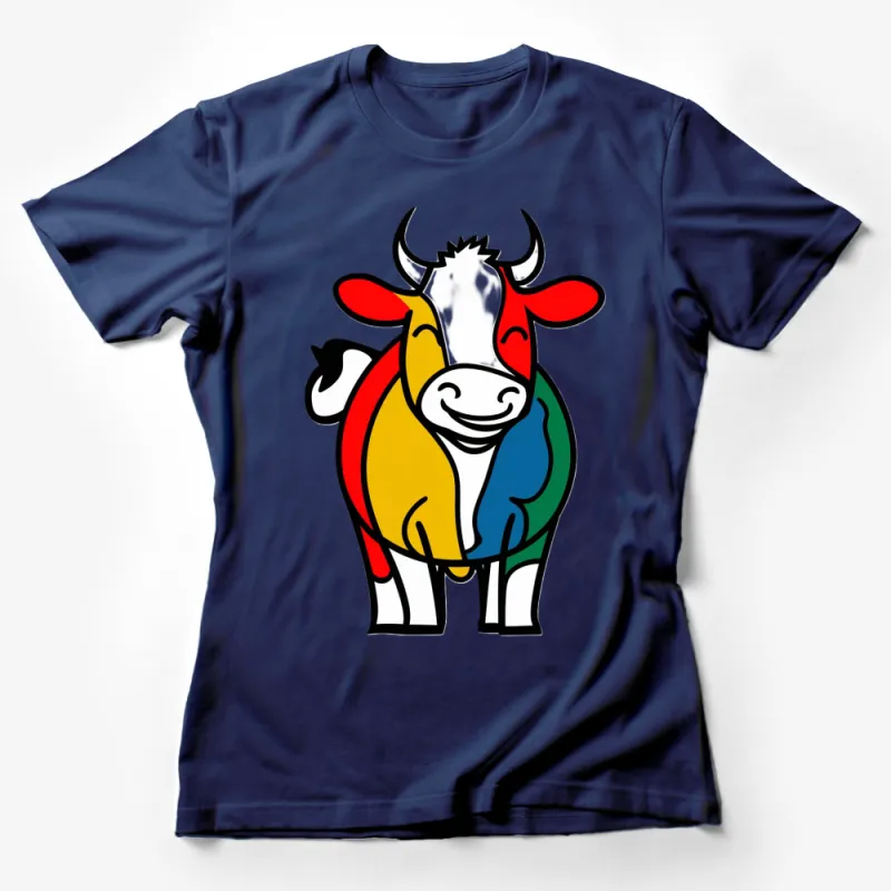 Colorful Abstract Cow T-Shirt, Multicolor Animal Graphic Tee, Unisex Fashion Casual Wear Female T-Shirt