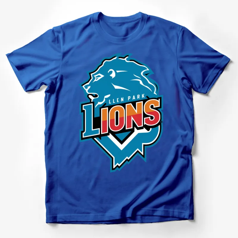 Allen Park Lions Bold Graphic T-Shirt, Blue and Red Sports Logo Tee, Casual and Stylish Lion Design Shirt Male T-Shirt