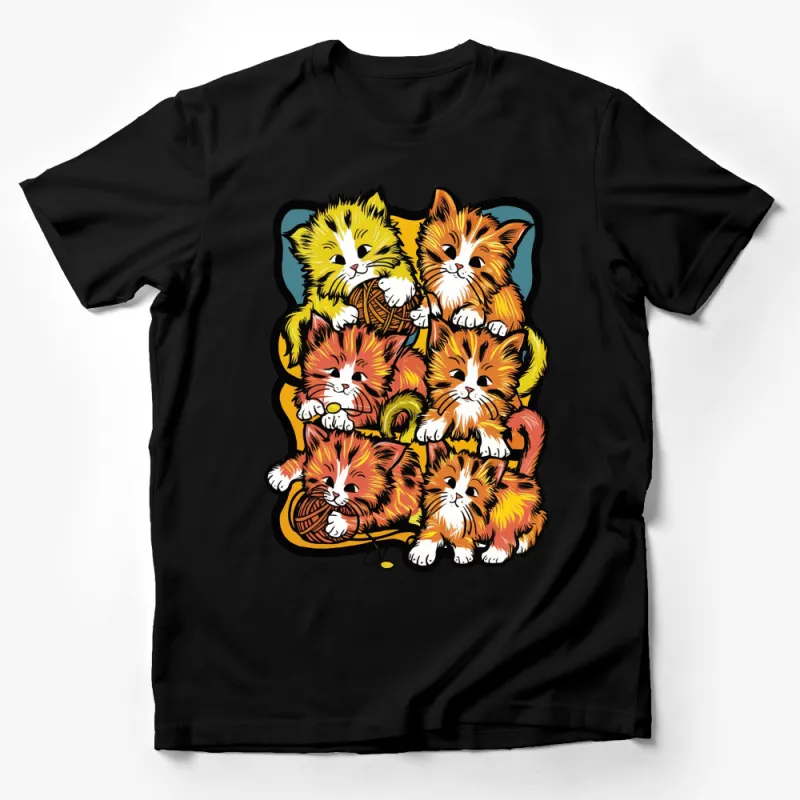 Colorful Cat Family T-Shirt, Cute Kitten Graphic Tee, Vibrant Multi-Cat Design Top, Unisex Cat Lover Shirt Male T-Shirt