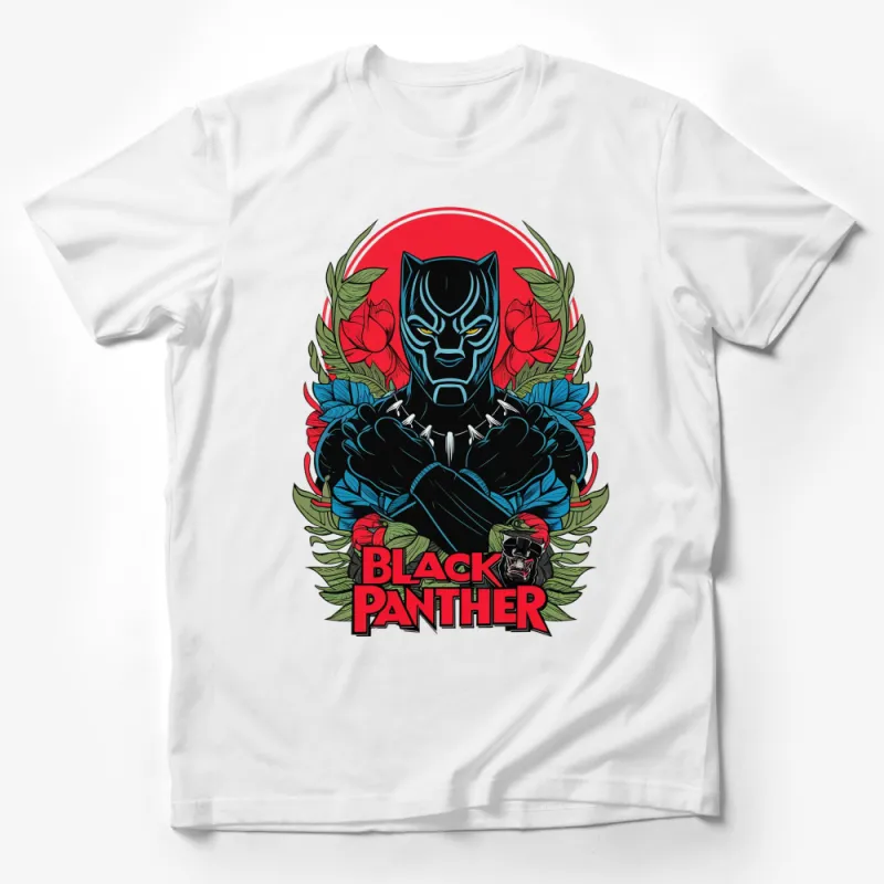 Black Panther Marvel Superhero T-Shirt, Red Floral Graphic Tee, Unisex Adult Clothing, Cool Comic Character Shirt Male T-Shirt