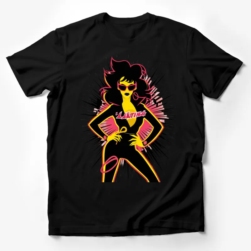 Colorful Latina Power Graphic Tee, Bold Pop Art Style, Feminist Statement T-Shirt, Vibrant Fashion Male T-Shirt