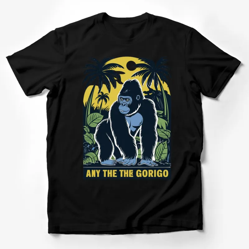 Tropical Gorilla Graphic T-Shirt, Jungle Wildlife Themed Tee, Moon and Palms Illustration, Unisex Clothing Gift Male T-Shirt