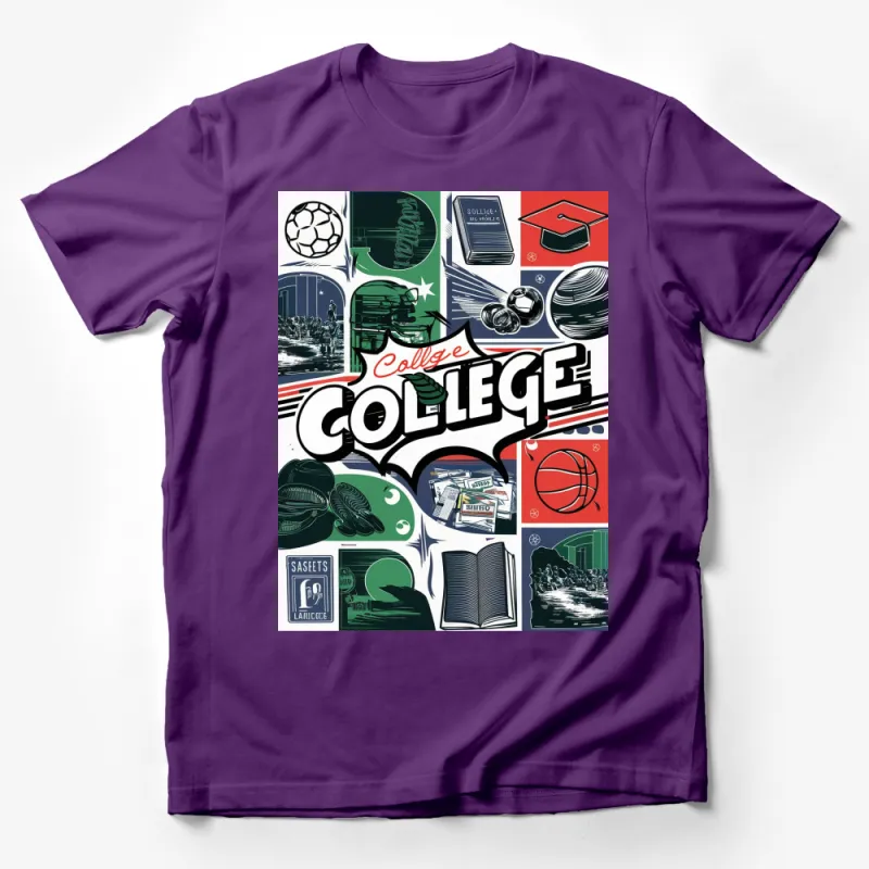 College Themed T-Shirt with Graduation Cap, Soccer, Basketball Design, Unisex Tee Male T-Shirt