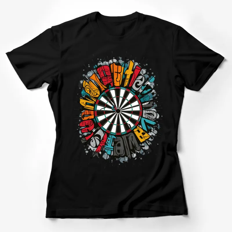 Colorful Dartboard Graphic T-Shirt, Unique Dart Game Design Tee, Urban Art Inspired Casual Wear Female T-Shirt